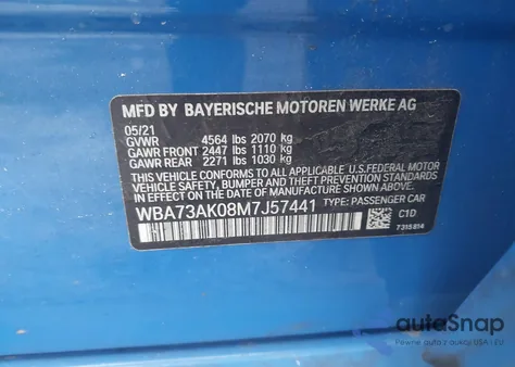 2021 BMW 228I Gran Coupe xDrive z USA, uszkodzony, nr VIN WBA73AK08M7J57441